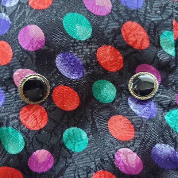 VTG 80s Black with Multicolored Polka Dot Rayon Blouse by Notations Sz 6 - Picture 6 of 8